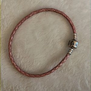 Authentic Pandora leather bracelet, pink, 8”